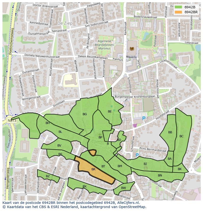 Afbeelding van het postcodegebied 6942 BR op de kaart.