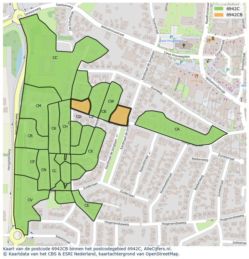 Afbeelding van het postcodegebied 6942 CB op de kaart.