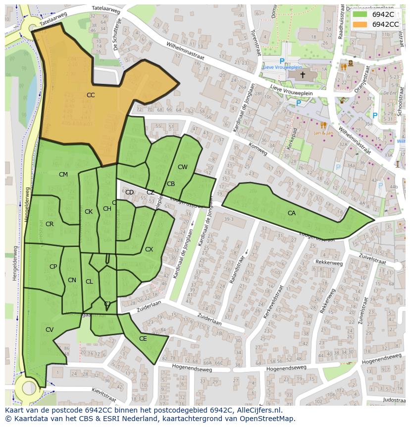 Afbeelding van het postcodegebied 6942 CC op de kaart.