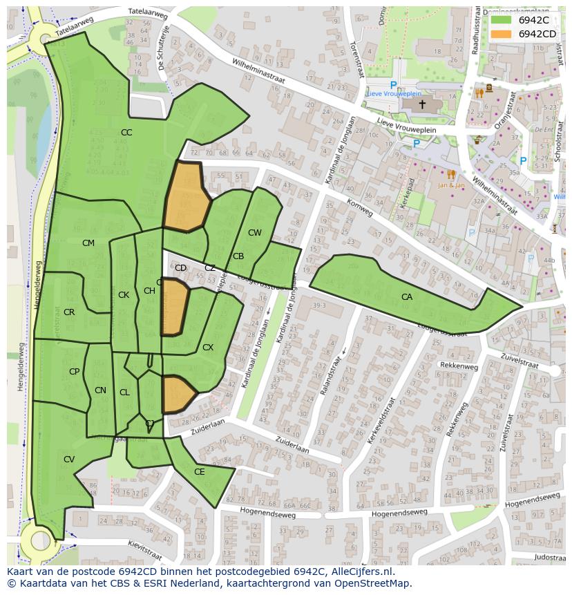 Afbeelding van het postcodegebied 6942 CD op de kaart.