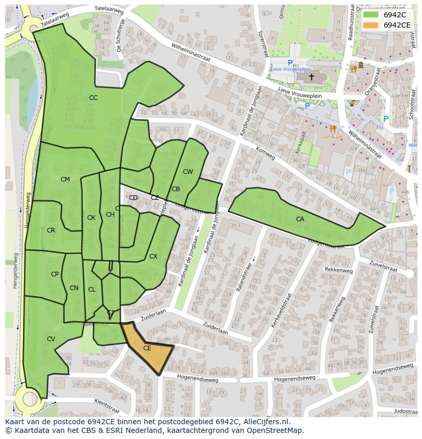Afbeelding van het postcodegebied 6942 CE op de kaart.
