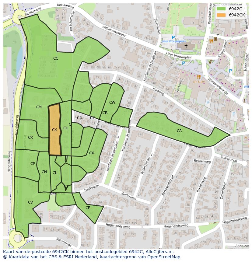 Afbeelding van het postcodegebied 6942 CK op de kaart.