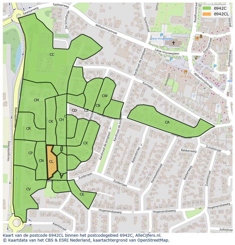 Afbeelding van het postcodegebied 6942 CL op de kaart.