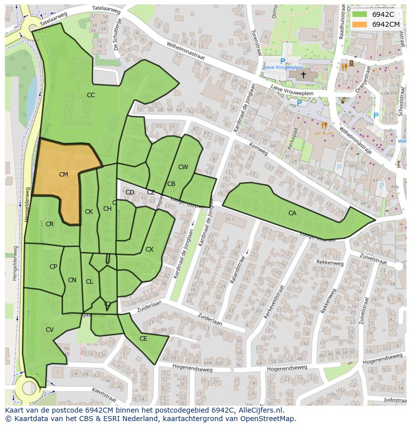 Afbeelding van het postcodegebied 6942 CM op de kaart.