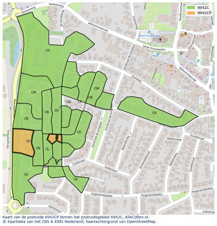 Afbeelding van het postcodegebied 6942 CP op de kaart.