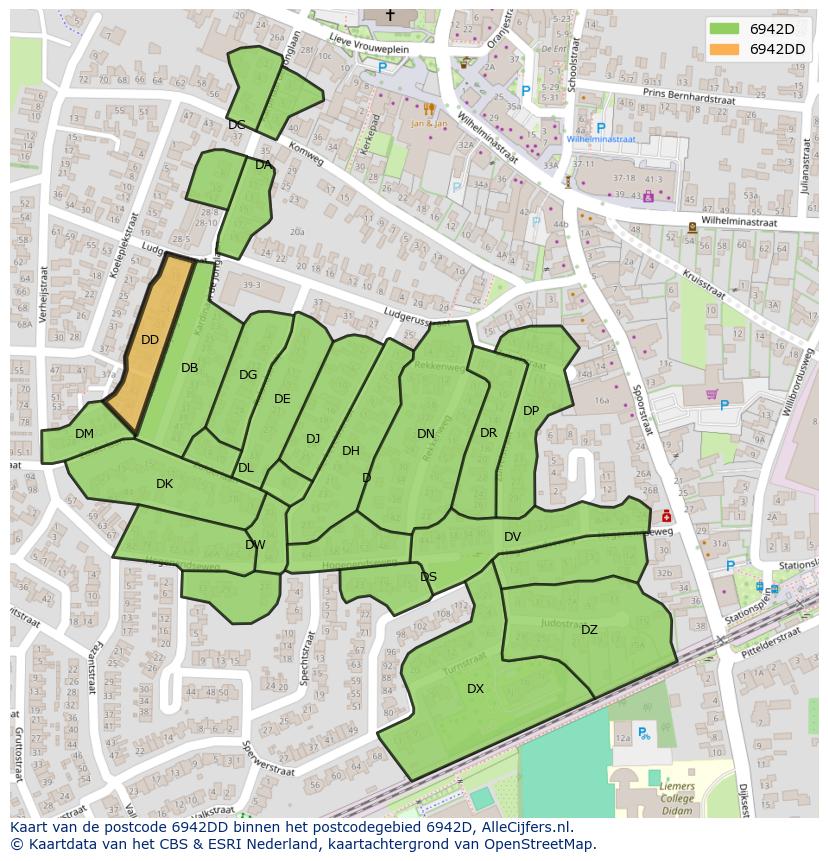 Afbeelding van het postcodegebied 6942 DD op de kaart.