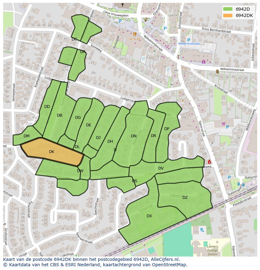 Afbeelding van het postcodegebied 6942 DK op de kaart.