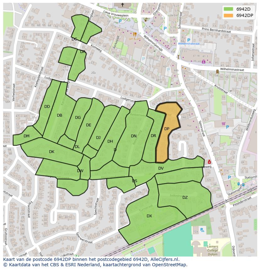 Afbeelding van het postcodegebied 6942 DP op de kaart.