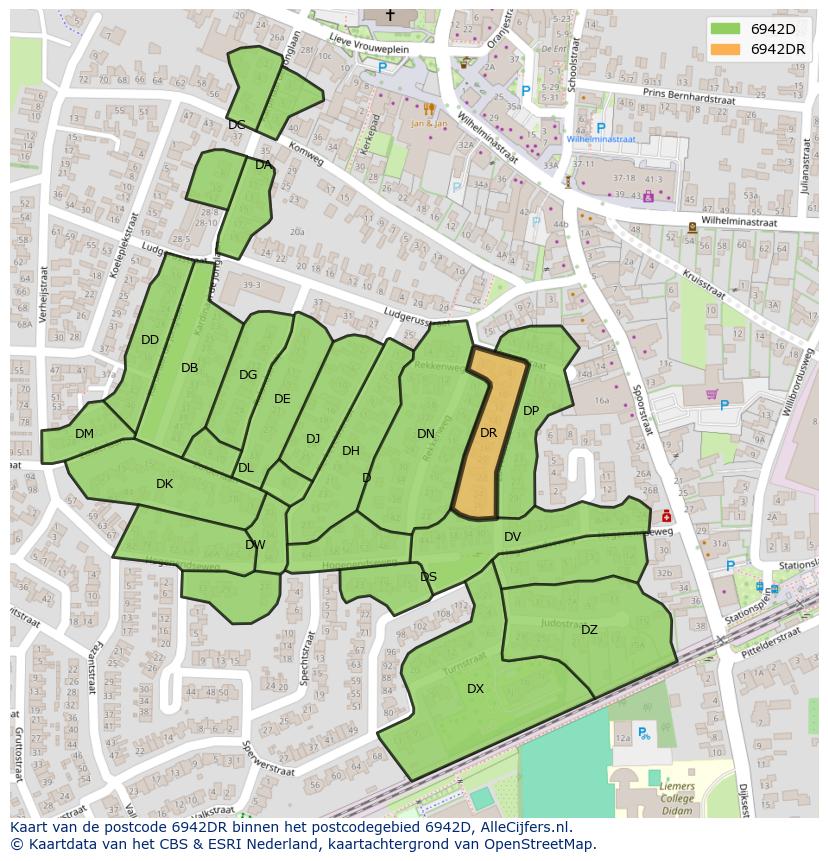Afbeelding van het postcodegebied 6942 DR op de kaart.