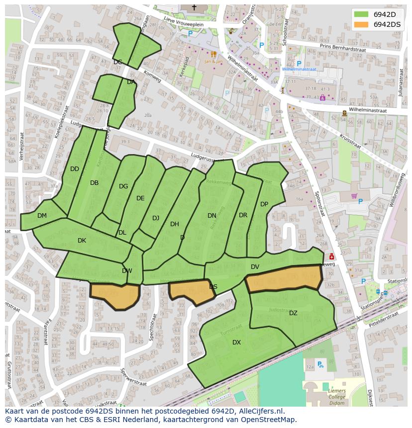 Afbeelding van het postcodegebied 6942 DS op de kaart.