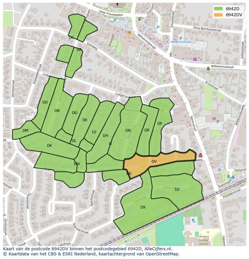 Afbeelding van het postcodegebied 6942 DV op de kaart.