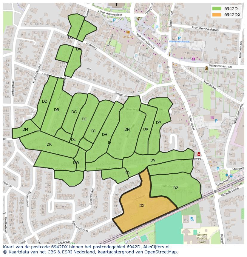 Afbeelding van het postcodegebied 6942 DX op de kaart.