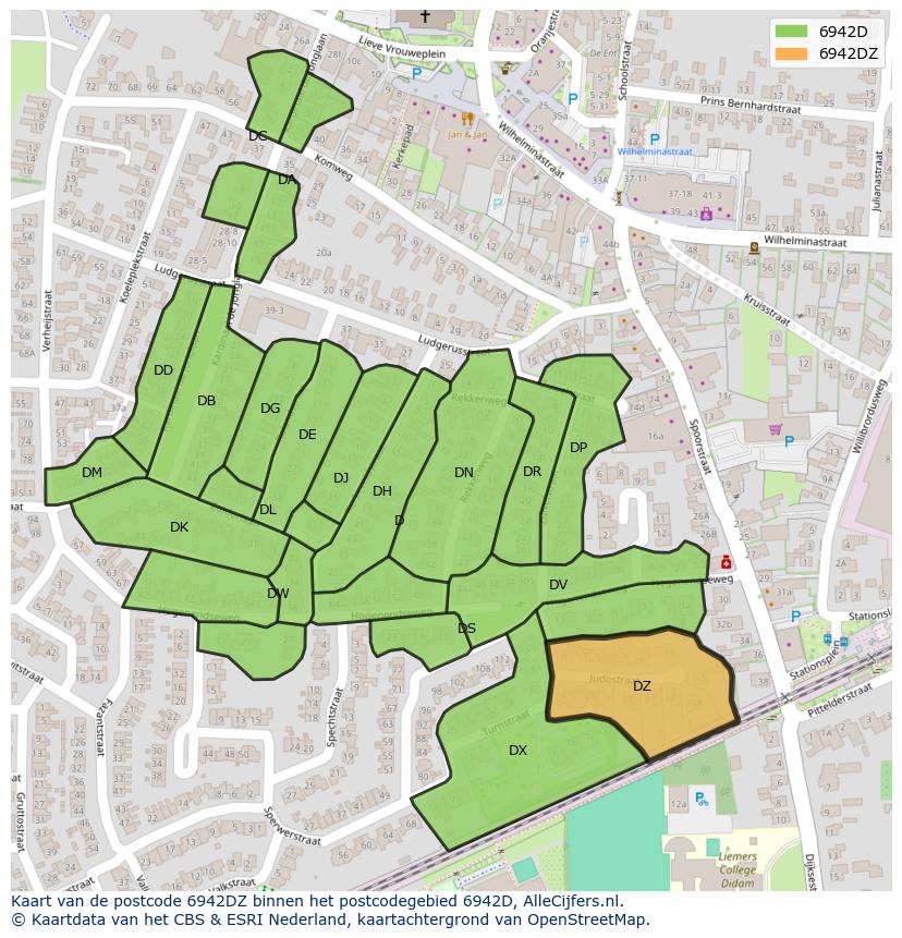 Afbeelding van het postcodegebied 6942 DZ op de kaart.