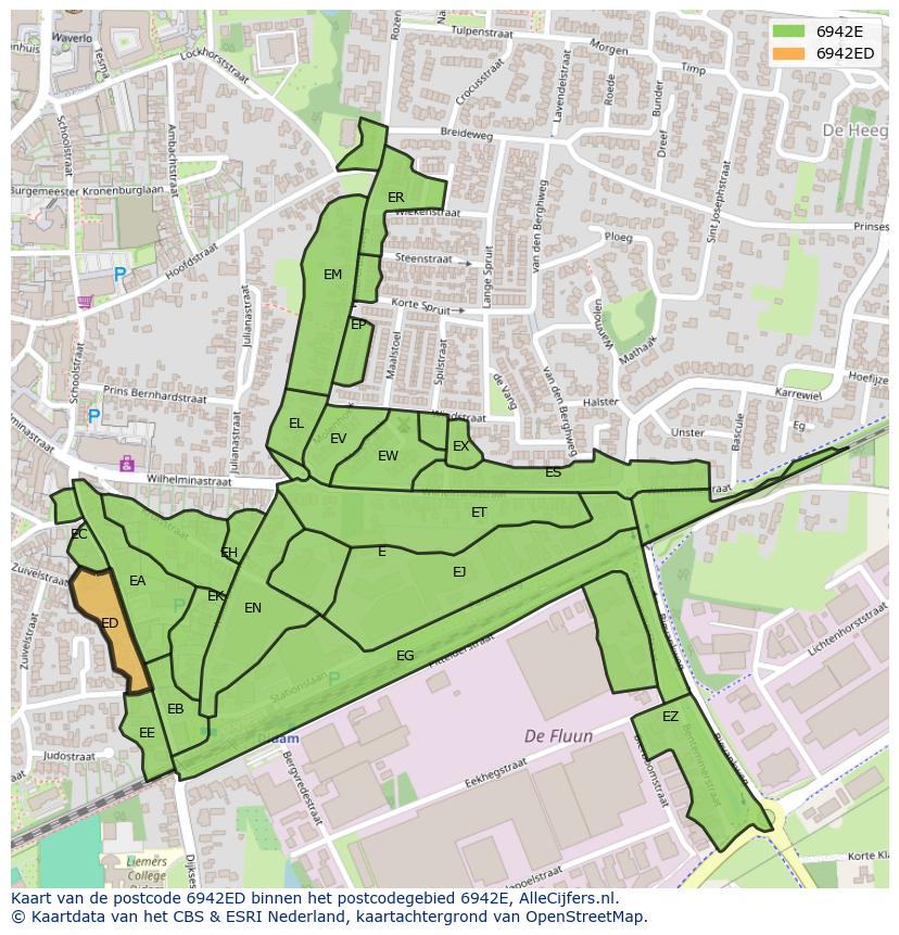 Afbeelding van het postcodegebied 6942 ED op de kaart.