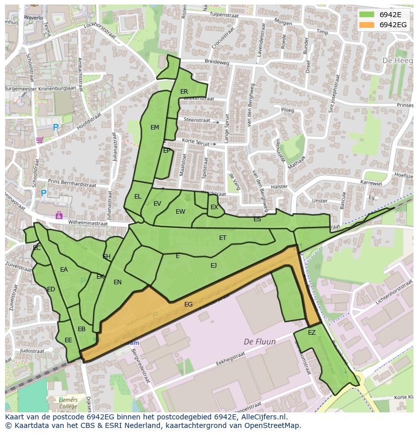 Afbeelding van het postcodegebied 6942 EG op de kaart.