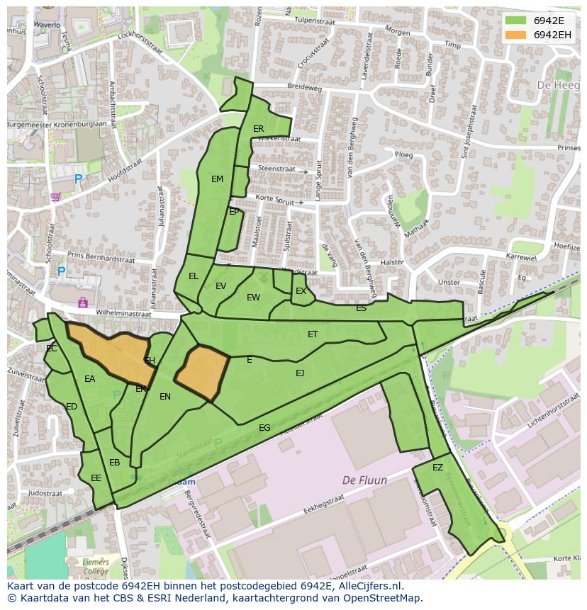 Afbeelding van het postcodegebied 6942 EH op de kaart.