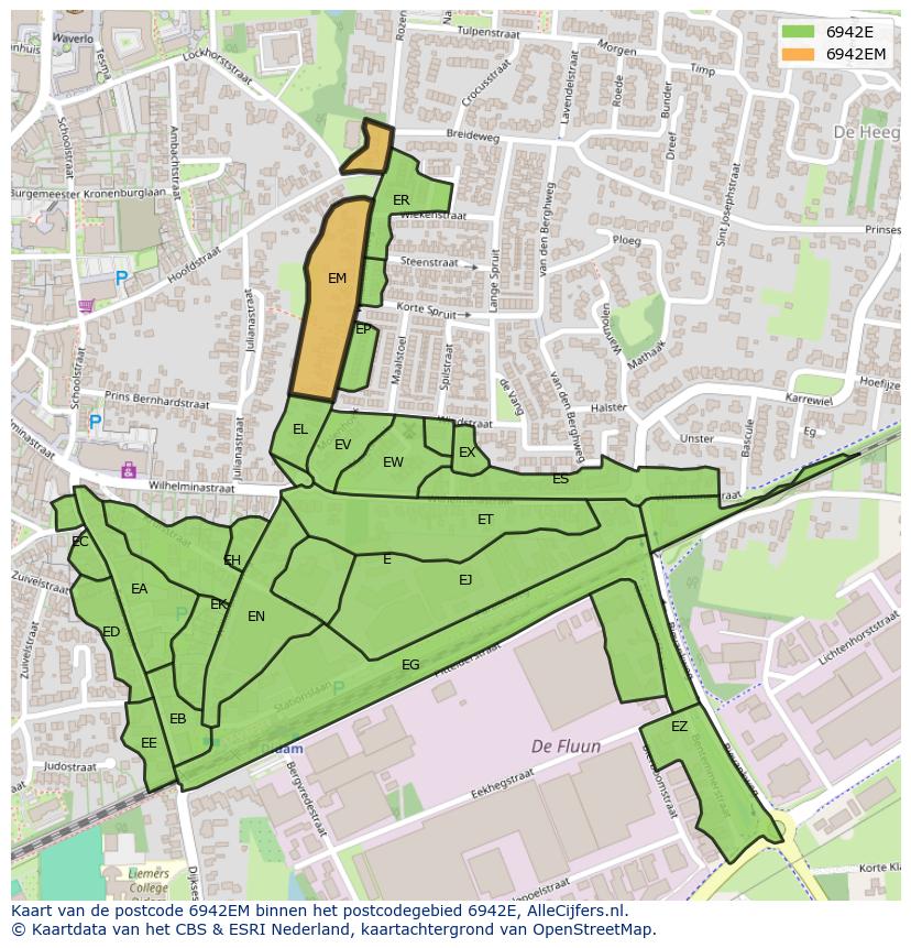 Afbeelding van het postcodegebied 6942 EM op de kaart.