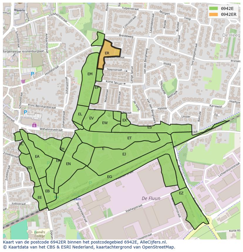 Afbeelding van het postcodegebied 6942 ER op de kaart.