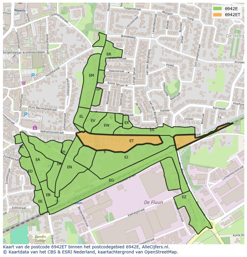 Afbeelding van het postcodegebied 6942 ET op de kaart.