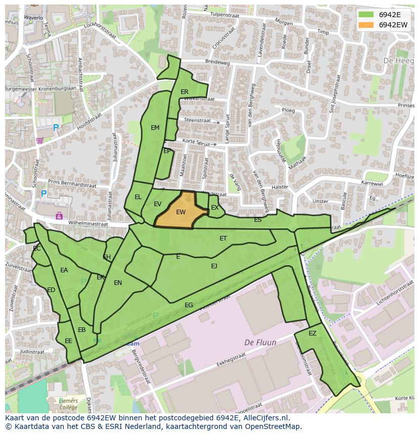 Afbeelding van het postcodegebied 6942 EW op de kaart.