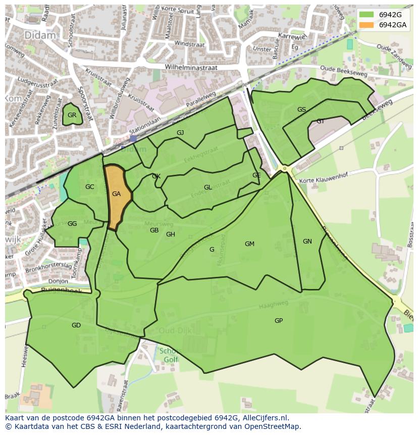 Afbeelding van het postcodegebied 6942 GA op de kaart.