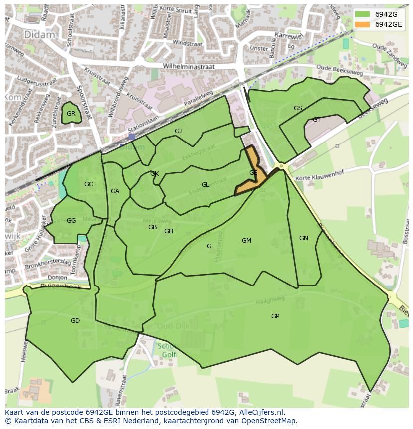 Afbeelding van het postcodegebied 6942 GE op de kaart.