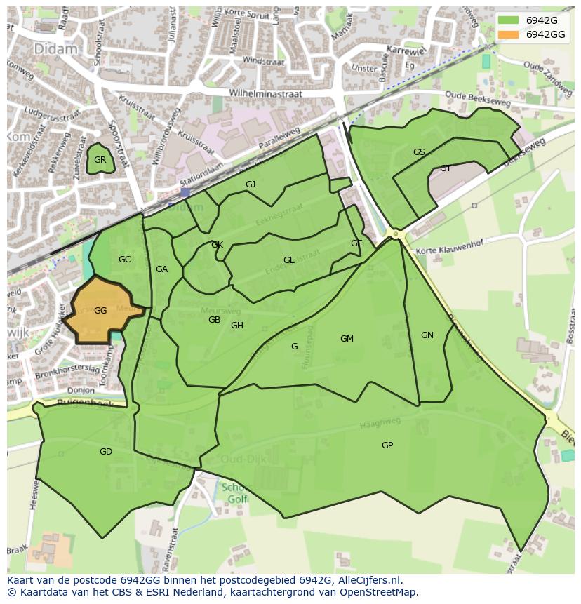 Afbeelding van het postcodegebied 6942 GG op de kaart.
