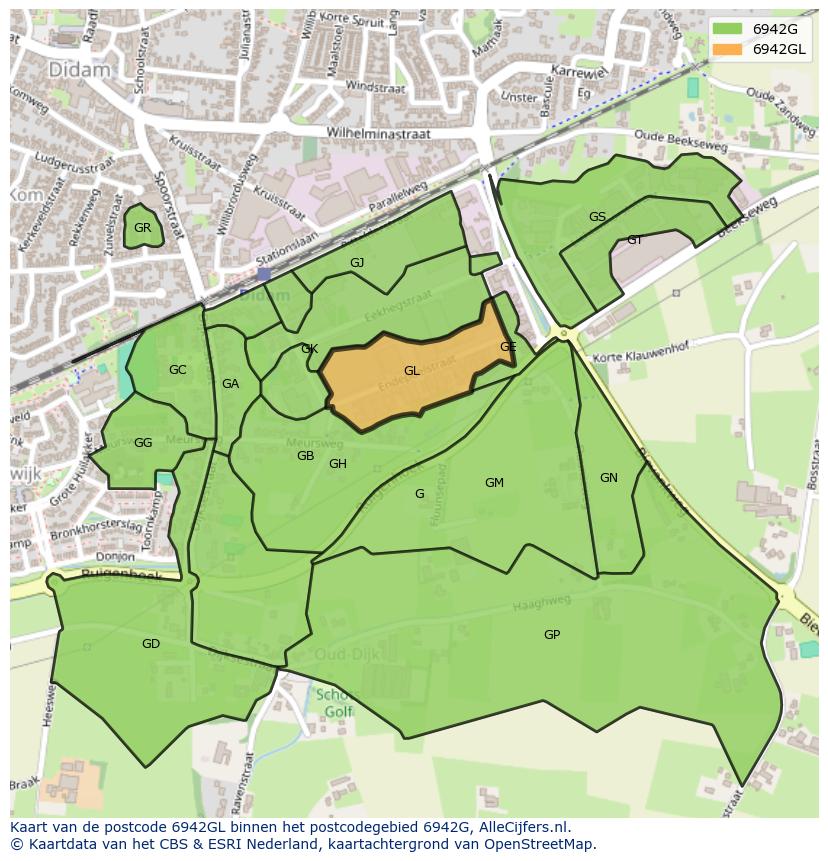 Afbeelding van het postcodegebied 6942 GL op de kaart.