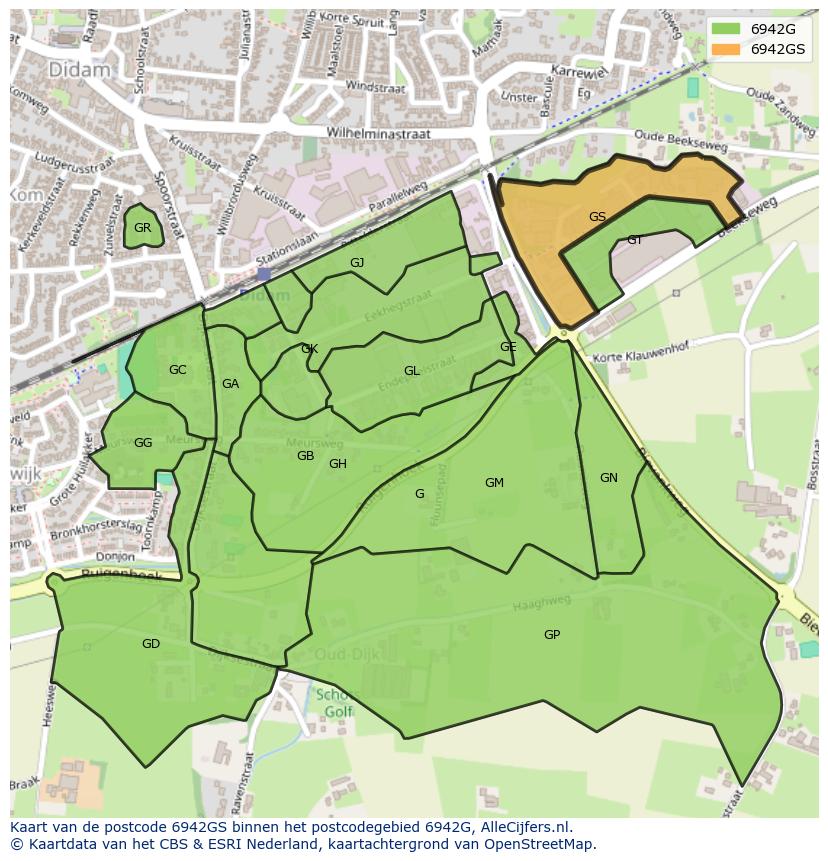 Afbeelding van het postcodegebied 6942 GS op de kaart.