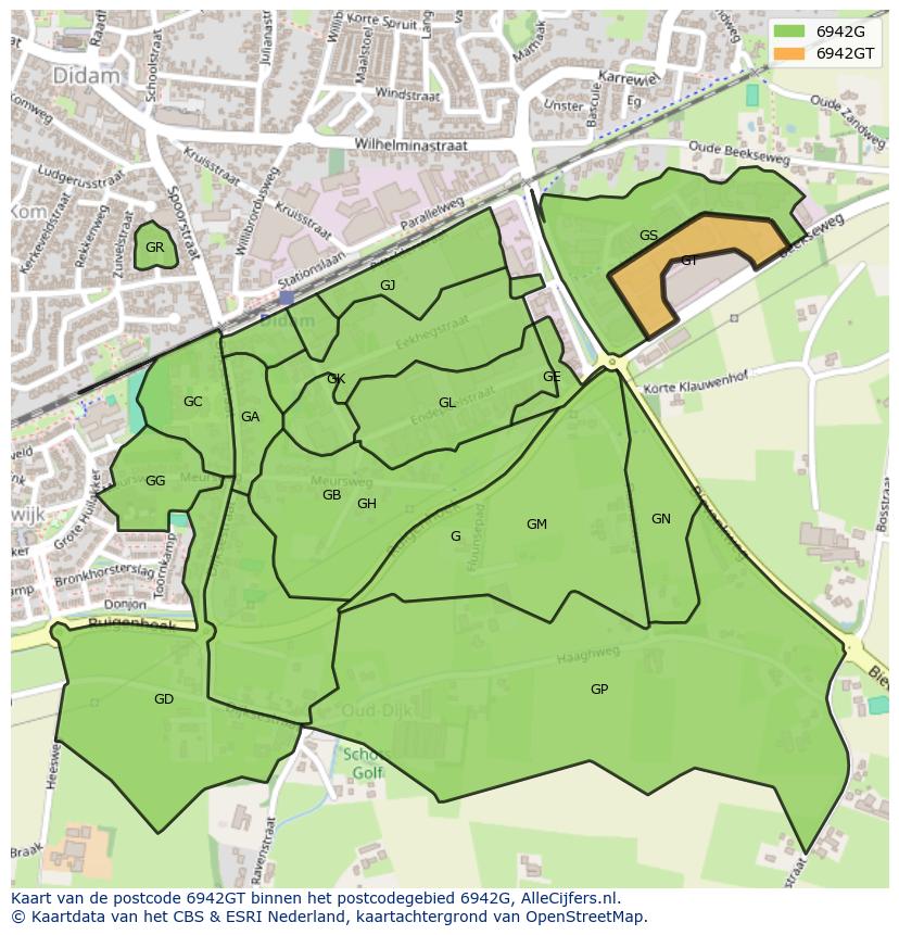 Afbeelding van het postcodegebied 6942 GT op de kaart.