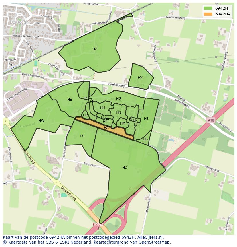 Afbeelding van het postcodegebied 6942 HA op de kaart.