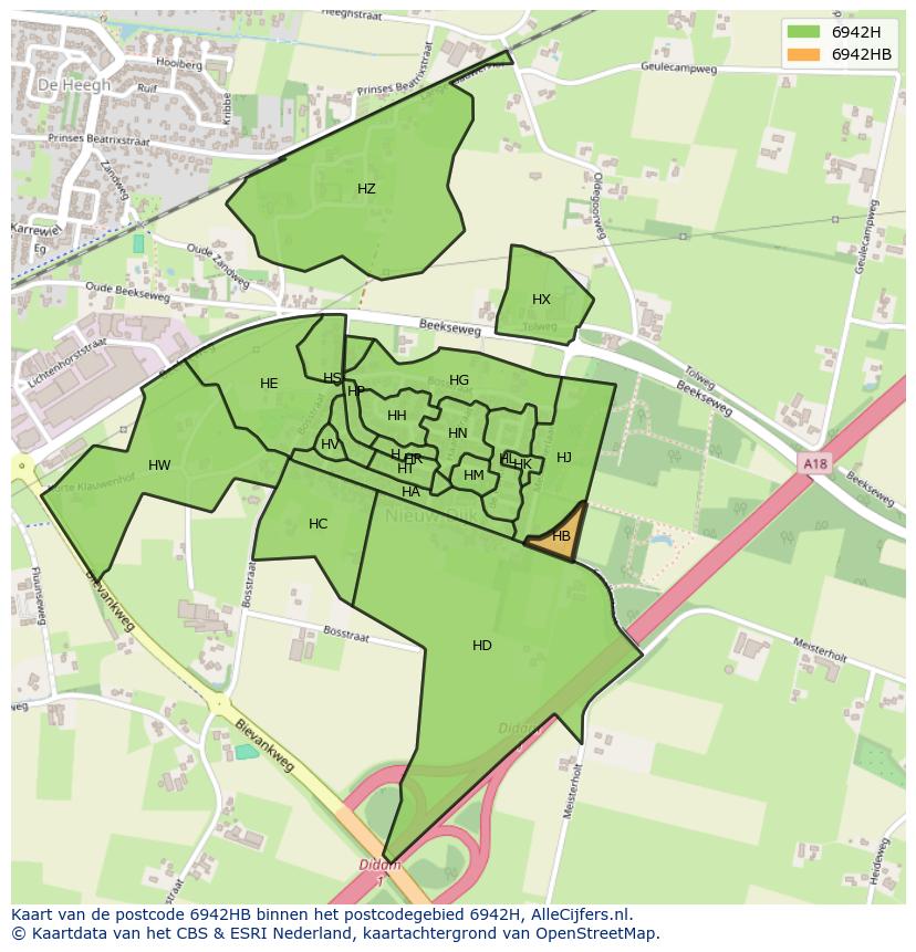 Afbeelding van het postcodegebied 6942 HB op de kaart.