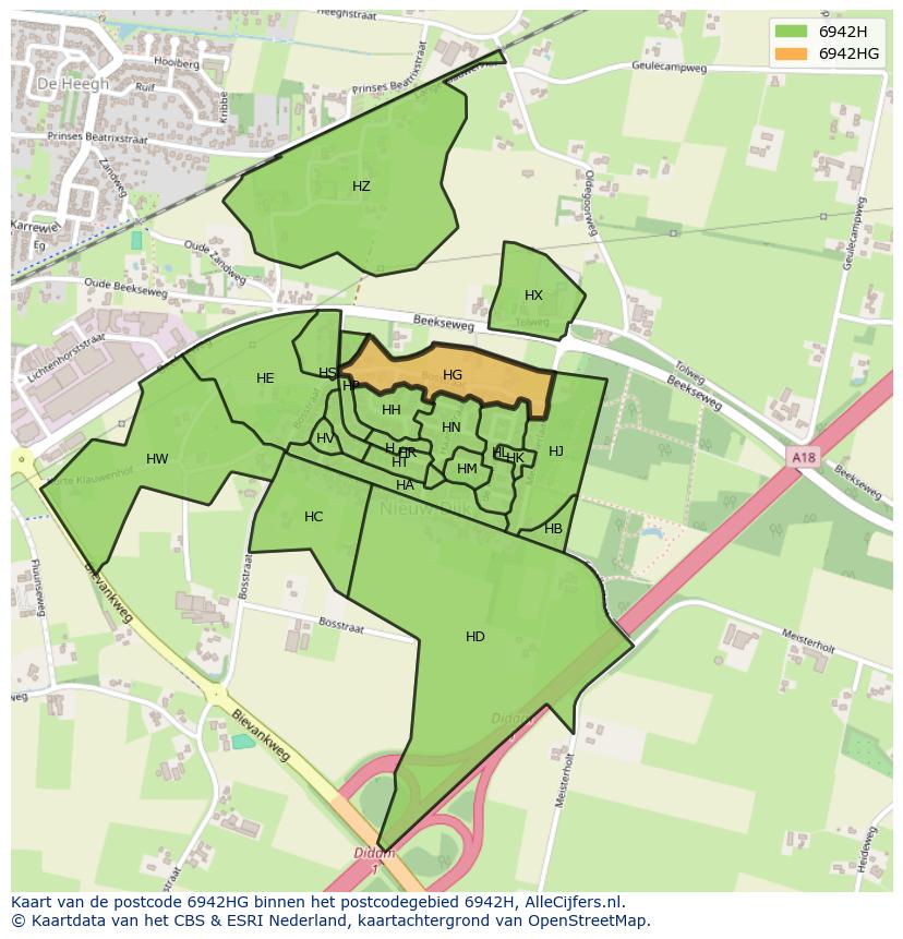 Afbeelding van het postcodegebied 6942 HG op de kaart.