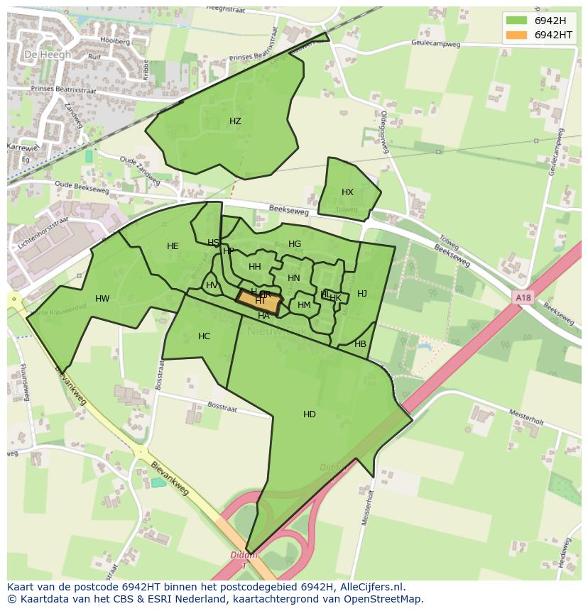 Afbeelding van het postcodegebied 6942 HT op de kaart.