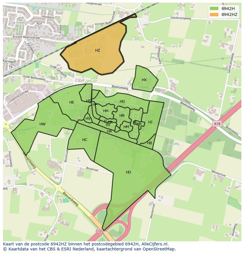 Afbeelding van het postcodegebied 6942 HZ op de kaart.