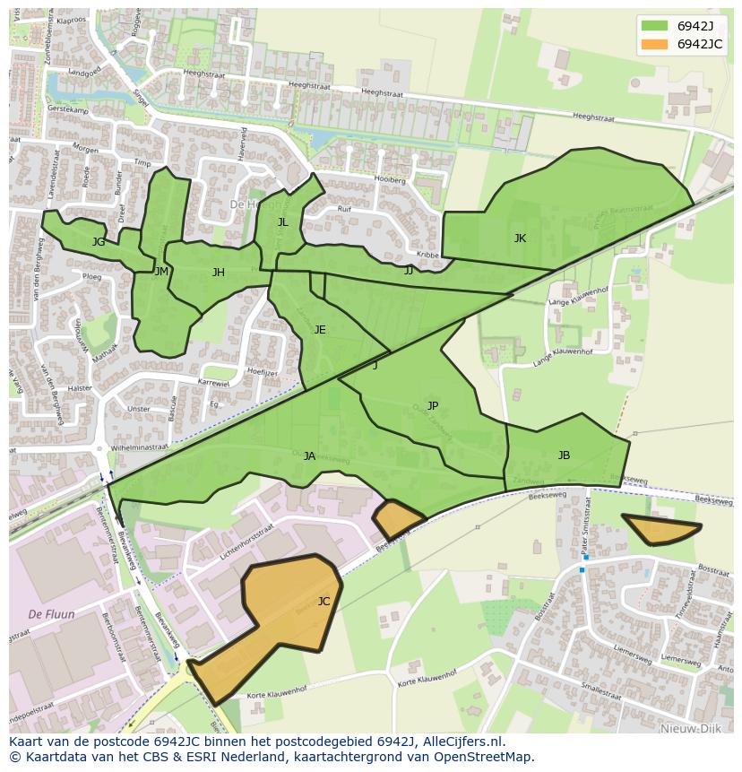 Afbeelding van het postcodegebied 6942 JC op de kaart.