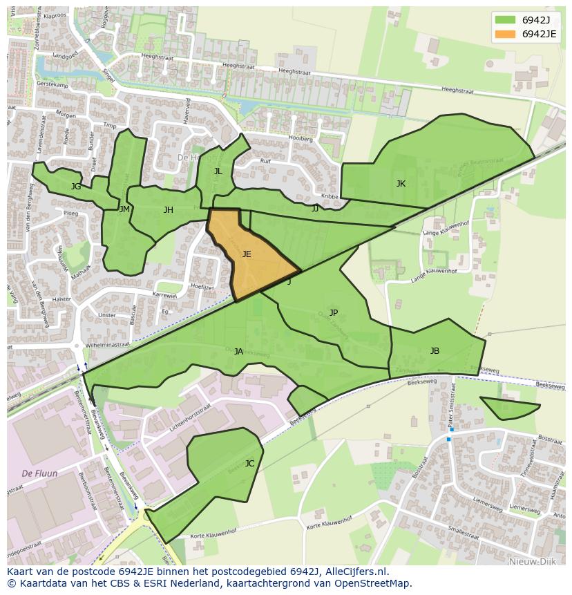 Afbeelding van het postcodegebied 6942 JE op de kaart.