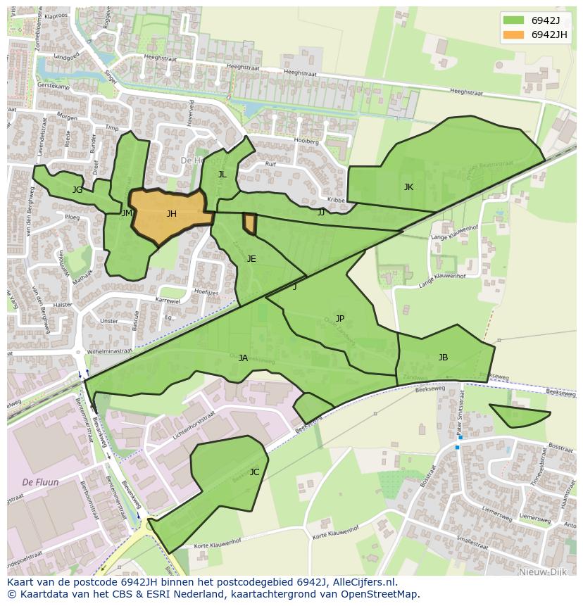 Afbeelding van het postcodegebied 6942 JH op de kaart.