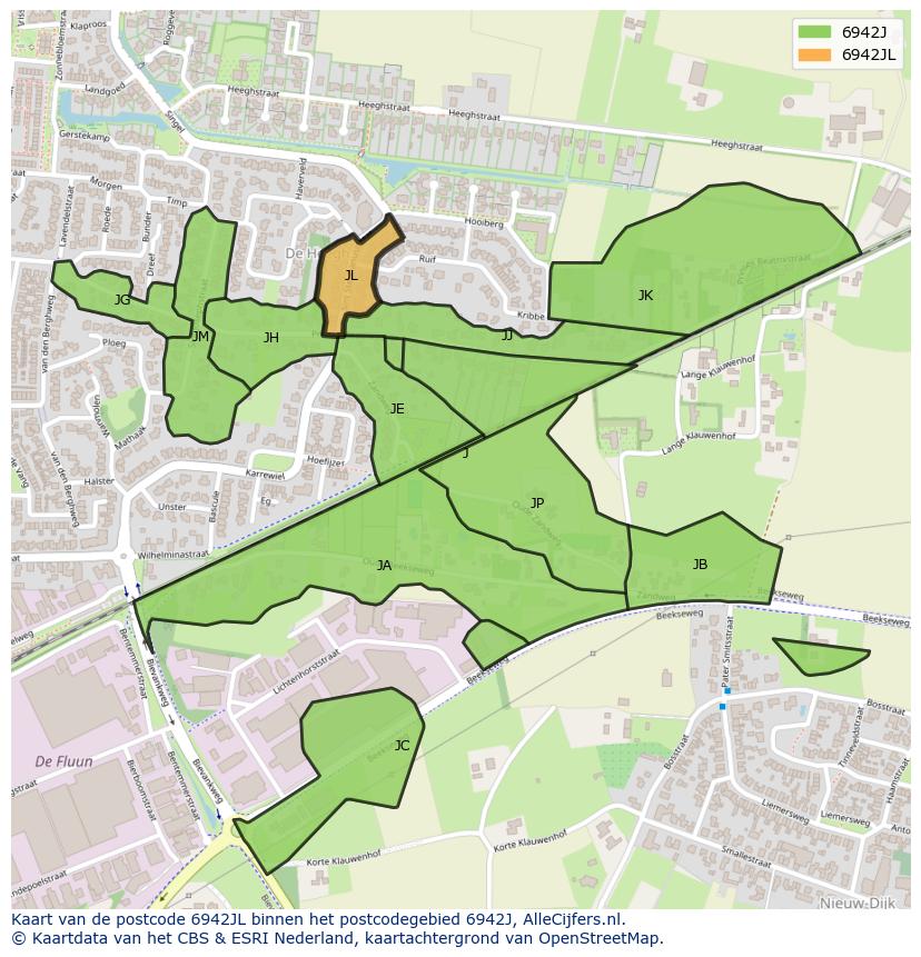 Afbeelding van het postcodegebied 6942 JL op de kaart.