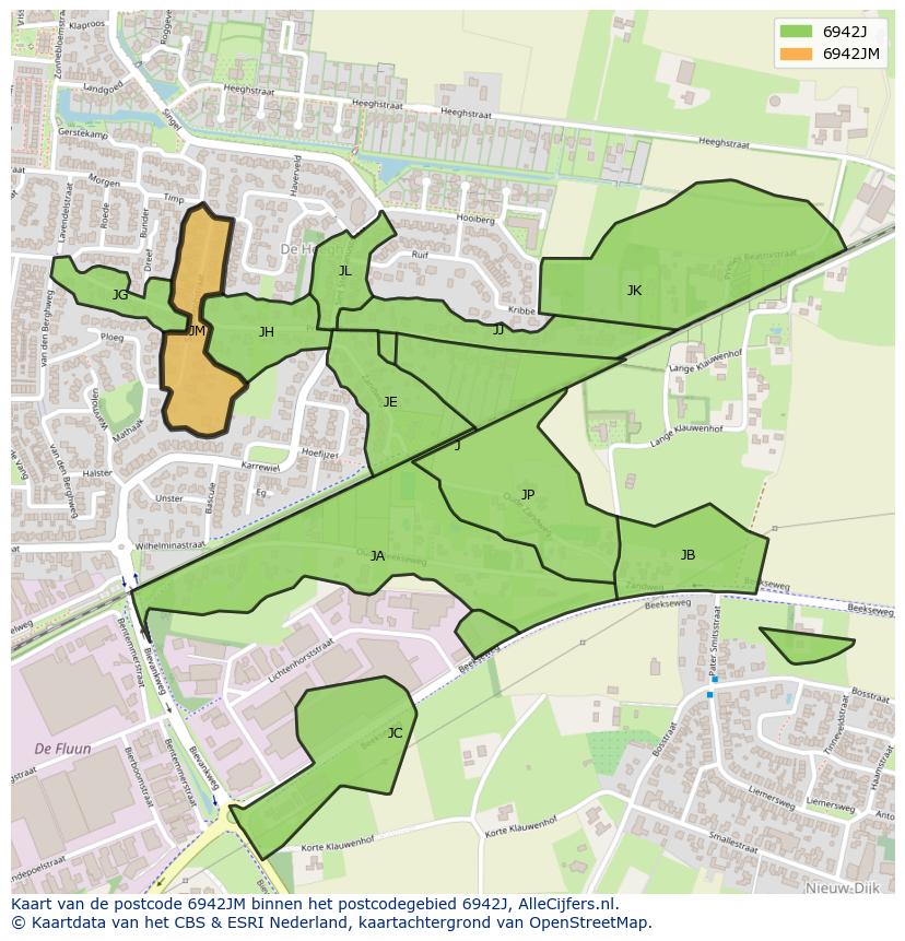 Afbeelding van het postcodegebied 6942 JM op de kaart.