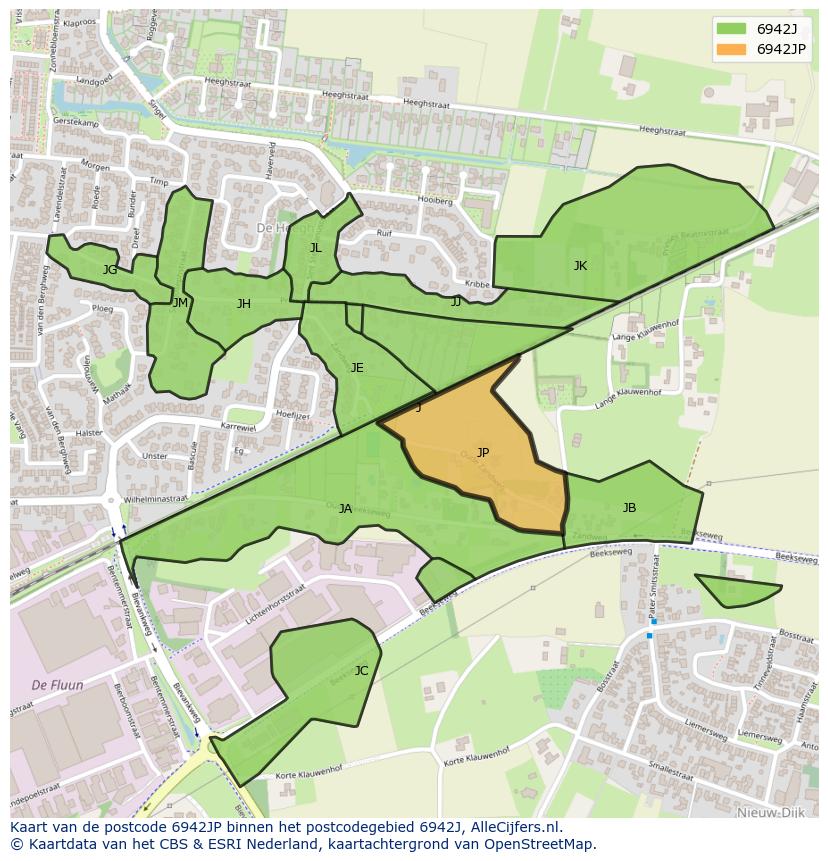 Afbeelding van het postcodegebied 6942 JP op de kaart.