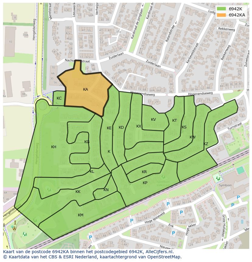Afbeelding van het postcodegebied 6942 KA op de kaart.