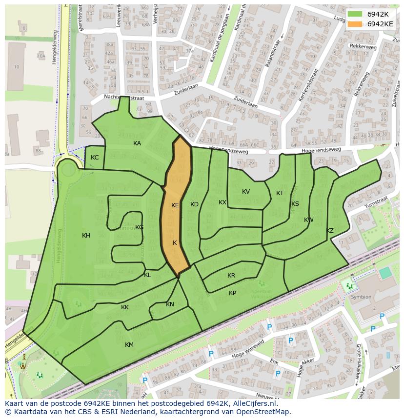 Afbeelding van het postcodegebied 6942 KE op de kaart.