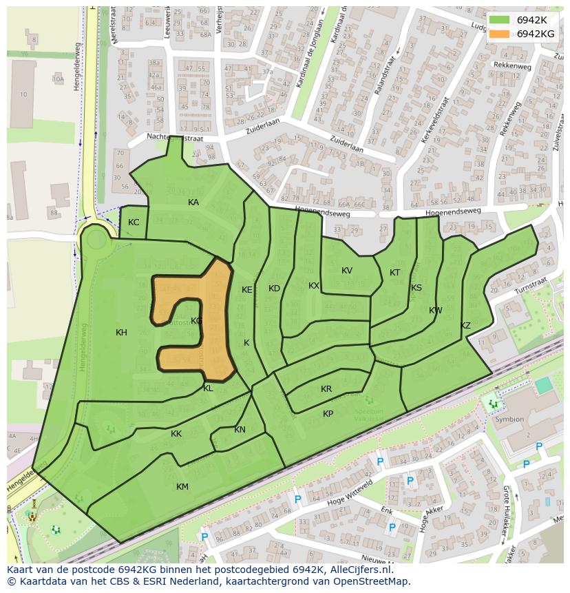 Afbeelding van het postcodegebied 6942 KG op de kaart.