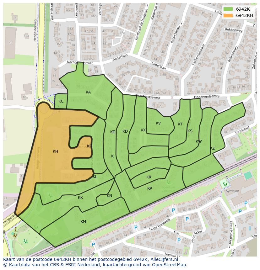 Afbeelding van het postcodegebied 6942 KH op de kaart.