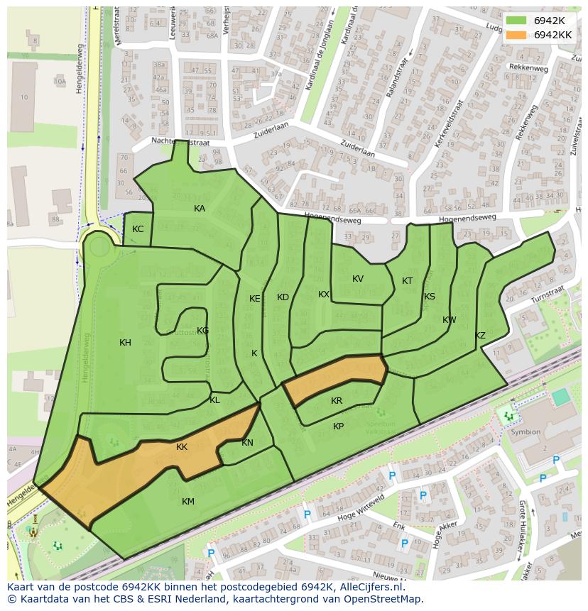 Afbeelding van het postcodegebied 6942 KK op de kaart.