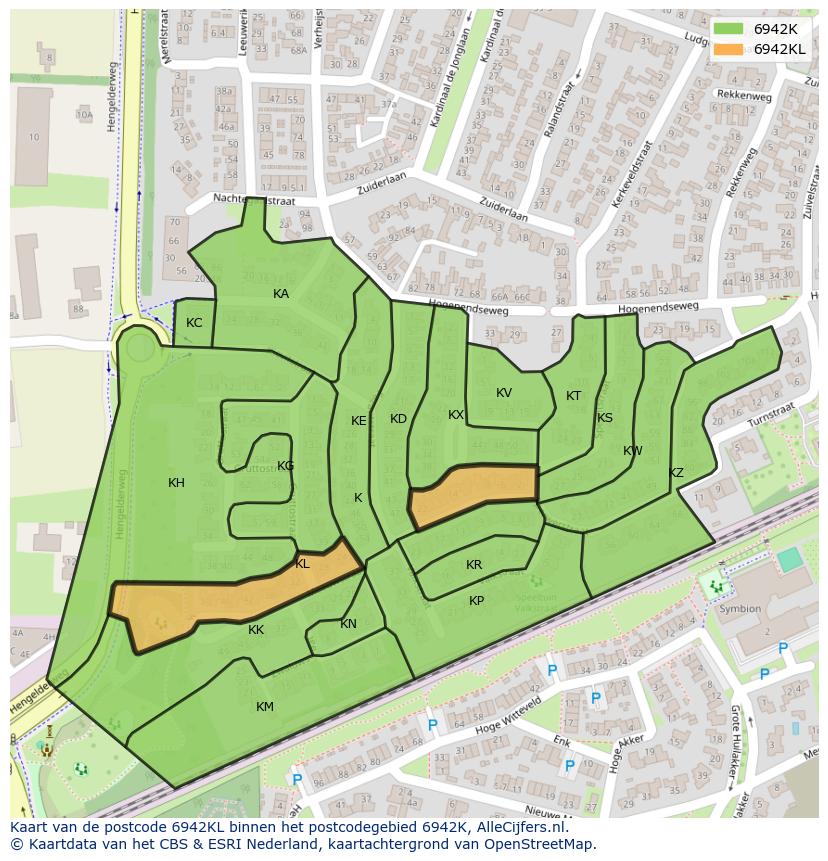 Afbeelding van het postcodegebied 6942 KL op de kaart.