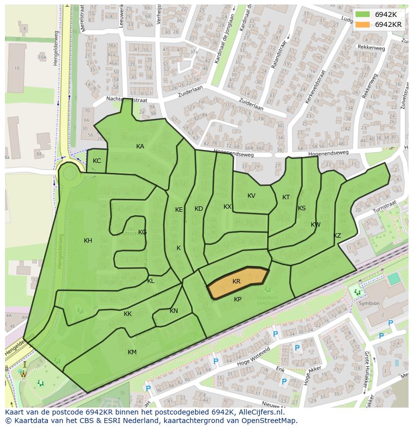 Afbeelding van het postcodegebied 6942 KR op de kaart.