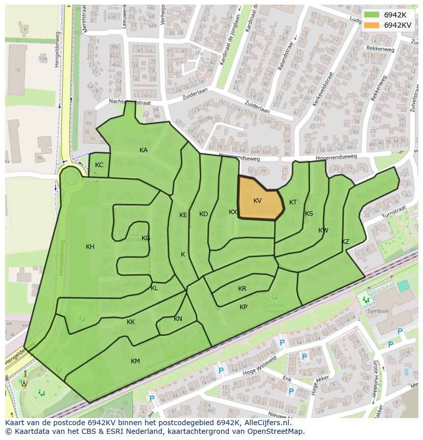 Afbeelding van het postcodegebied 6942 KV op de kaart.
