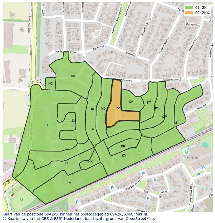 Afbeelding van het postcodegebied 6942 KX op de kaart.
